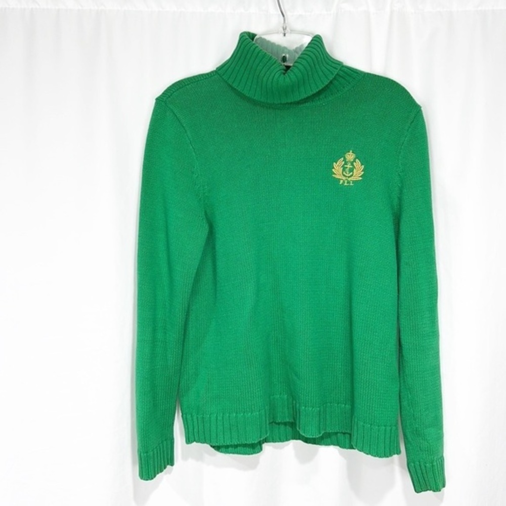 RALPH Lauren Kelly Green Knit Turtleneck Sweater Small